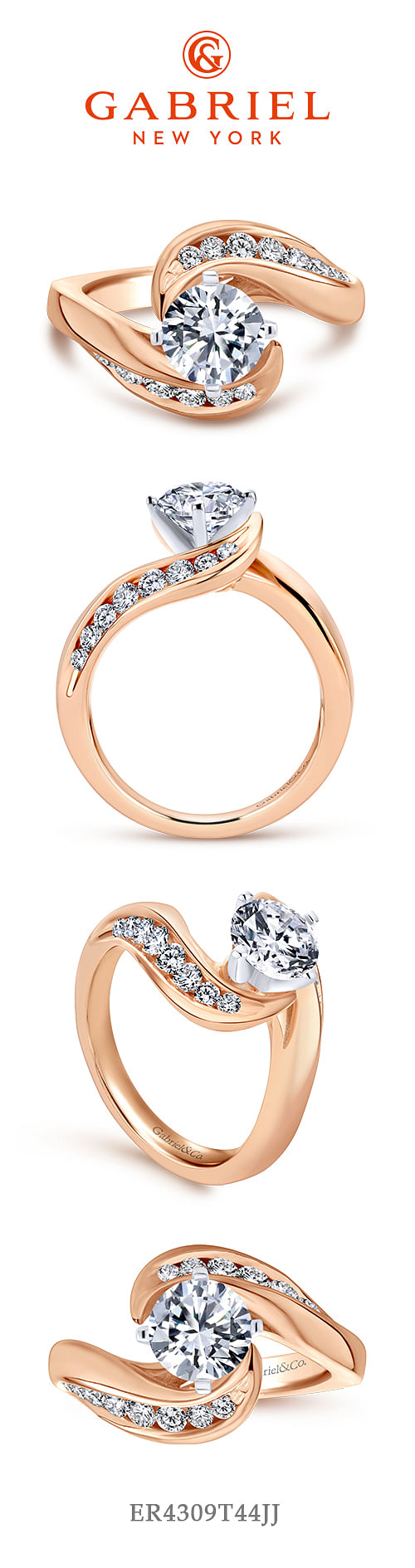 14K White-Rose Gold Round Diamond Bypass Engagement Ring angle 